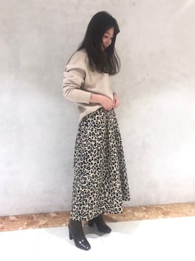 「RANDA（ランダ）のCAMILLE BIS RANDA/スクエアトゥショートブーツ（ブーツ、ブラウン系）」を使った、narumi matsuokaさん（レディース・155cm）の冬コーディネート