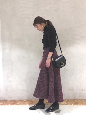 「RANDA（ランダ）のゴールドリングサドルバッグ（ショルダーバッグ、ブラック系）」を使った、narumi matsuokaさん（レディース・155cm）の冬コーディネート