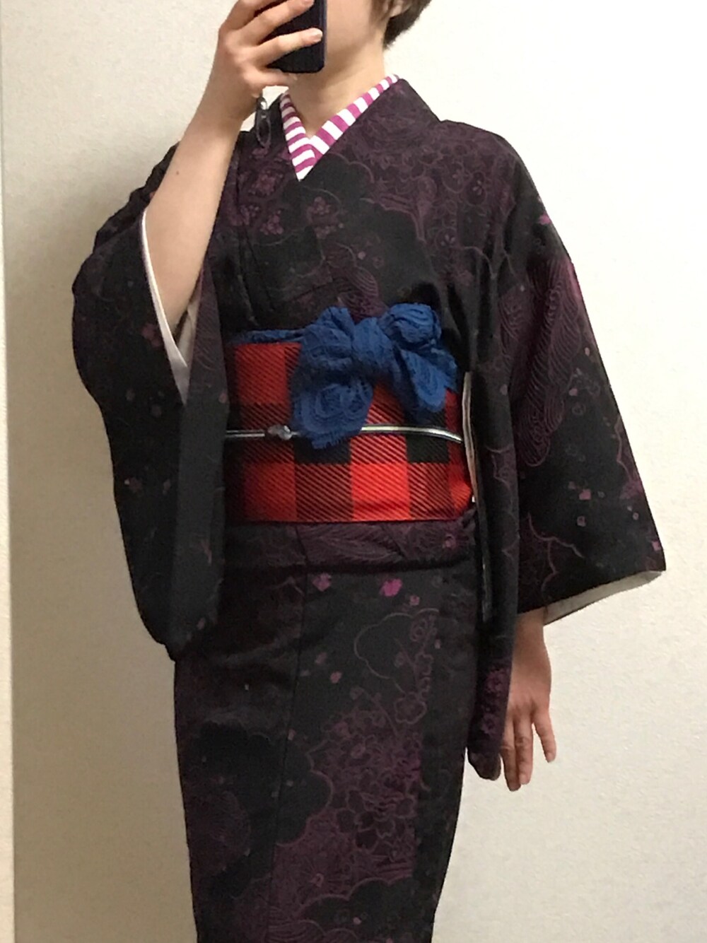 「着物、BATIHOLIC、Kimonochan」｜「kimonoのアイテム（オールインワン・サロペット、ブラック系）」を使った、ペンギン丸さん（レディース・150cm）の春コーディネートの1枚目の写真