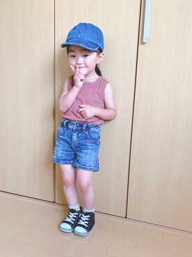 「アイテム（タンクトップ、ブラウン系）」を使った、saku☺︎さん（キッズ・90cm）の夏コーディネート