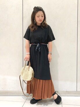 yuyuさんの「USコットン裾スリットワンピース/ロングTシャツ/チュニック/ビッグTシャツ」を使ったコーディネート