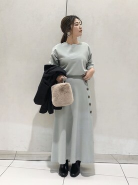 「DISCOAT（ディスコート）のアイテム（ノーカラージャケット）」を使った、yuyuさん（レディース・157cm）の冬コーディネート