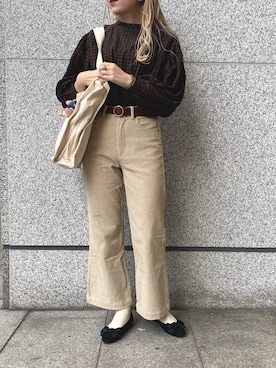 「Crisp（クリスプ）の丸バックルレザーベルト（ベルト）」を使った、𝐬𝐚𝐰𝐚さん（レディース・162cm）の秋コーディネート