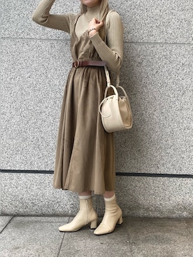 「Crisp（クリスプ）の丸バックルレザーベルト（ベルト）」を使った、𝐬𝐚𝐰𝐚さん（レディース・162cm）の秋コーディネート