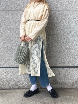 「Crisp（クリスプ）のベーシックデニムパンツ（デニムパンツ）」を使った、𝐬𝐚𝐰𝐚さん（レディース・162cm）の春コーディネート