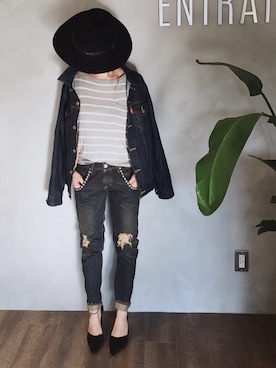 「Ungrid（アングリッド）の 【Casual】ｳﾞｨﾝﾃｰｼﾞGｼﾞｬﾝ （デニムジャケット）」を使った、SHIORI HIRAI◡̈さん（レディース・153cm）の冬コーディネート