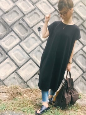 「Ungrid（アングリッド）のフレイドヘムストスリ（デニムパンツ）」を使った、SHIORI HIRAI◡̈さん（レディース・153cm）の夏コーディネート