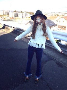 「フリンジ」｜「アイテム（チェスターコート）」を使った、Ayuna。さん（レディース・152cm）の冬コーディネート