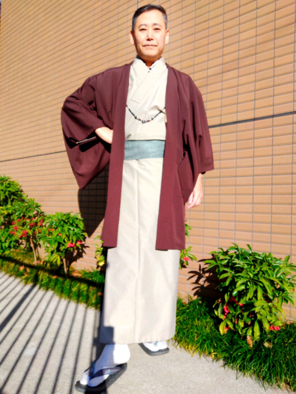 「着物、和服」｜「Calen Blossoのアイテム（その他シューズ、ブルー系）」を使った、yujikimonoさん（メンズ・174cm）の冬コーディネートの1枚目の写真