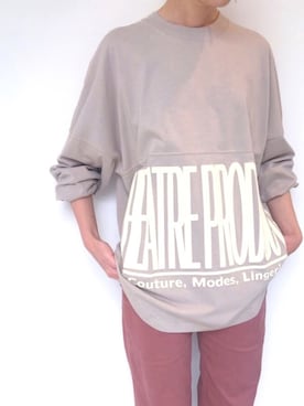 「THEATRE PRODUCTS（シアタープロダクツ）のベーシックコットン天竺 長袖プルオーバー（Tシャツ/カットソー、ベージュ系）」を使った、THEATRE PRODUCTSさん（レディース・162cm）の夏コーディネート