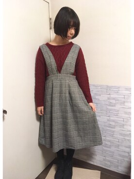 「RETRO GIRL（レトロガール）のアイテム（ジャンパースカート）」を使った、菜津子 さん（レディース・159cm）の秋コーディネート