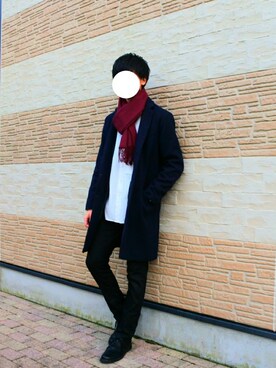 「BACK NUMBER（バックナンバー）のアイテム（チェスターコート）」を使った、KITさん（メンズ・178cm）の冬コーディネート
