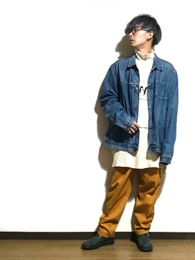 「アイテム（カーゴパンツ、イエロー系）」を使った、かいとさん（メンズ・165cm）の秋コーディネート