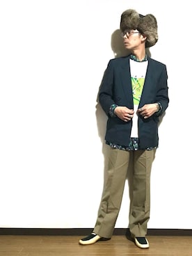 「アイテム（ローファー、グリーン系）」を使った、かいとさん（メンズ・165cm）の冬コーディネート