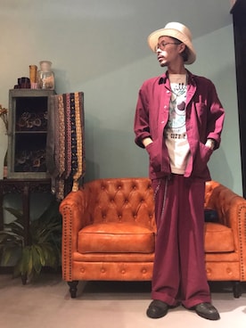 「アイテム（カバーオール、ピンク系）」を使った、かいとさん（メンズ・165cm）の夏コーディネート