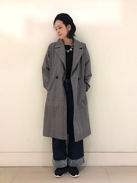 「グレンチェック」｜「アイテム（ダウンジャケット/コート）」を使った、yuki_abeさん（レディース・161cm）の秋コーディネート