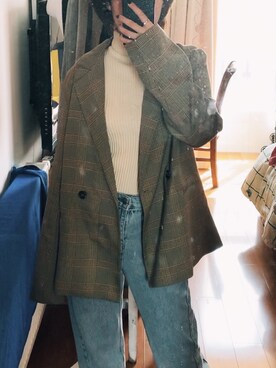 「范洛FanoStudiosのアイテム（スーツジャケット、ブラウン系）」を使った、哦lily啊さん（レディース・165cm）の春コーディネート