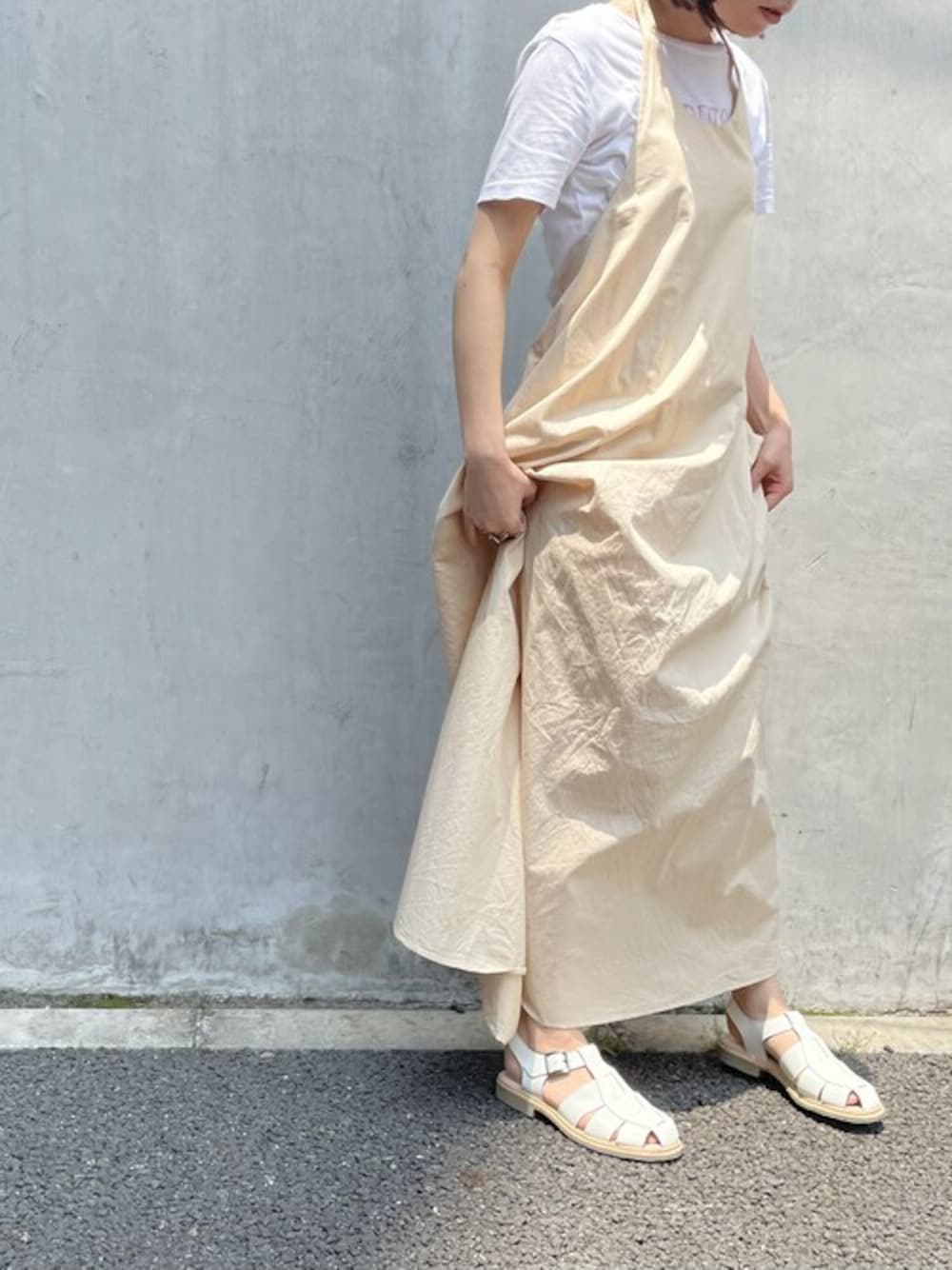 「パラブーツ、Paraboot、IBERIS」｜「ParabootのIBERIS / イベリス（サンダル、ホワイト系）」を使った、Paraboot_shop_staffさん（レディース・160cm）の夏コーディネートの1枚目の写真