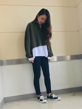 「Auntie Rosa Holiday（アンティローザホリデー）のアイテム（Tシャツ/カットソー）」を使った、みかさん（レディース・164cm）の秋コーディネート