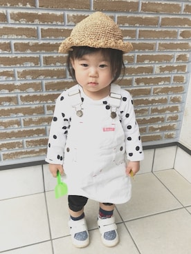 「BOBSON（ボブソン）のアイテム（ジャンパースカート）」を使った、︎︎☺︎HIZUKI︎︎☺︎さん（キッズ・70cm）の春コーディネート