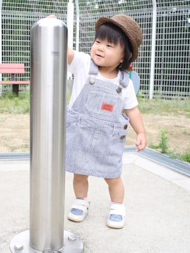 「BOBSON（ボブソン）のアイテム（ジャンパースカート）」を使った、︎︎☺︎HIZUKI︎︎☺︎さん（キッズ・70cm）の夏コーディネート