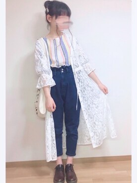 「GRL（グレイル）のフリルマムデニムパンツ（デニムパンツ）」を使った、mocaさん（レディース・155cm）の春コーディネート
