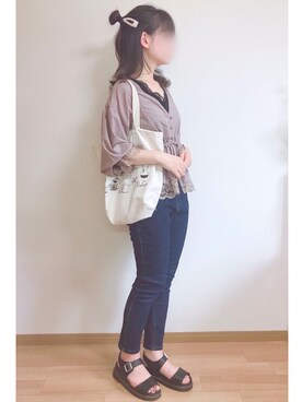 「夏秋ミックス」｜「アイテム（トートバッグ）」を使った、もも⋆*さん（レディース・155cm）の夏コーディネート