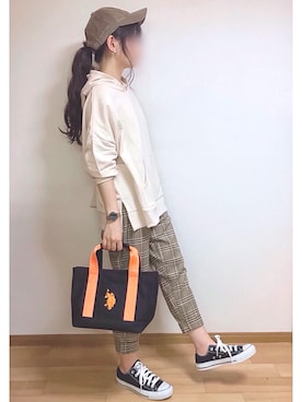 「179/WG（イチナナキュウダブルジー）のアイテム（帽子）」を使った、もも⋆*さん（レディース・155cm）の秋コーディネート