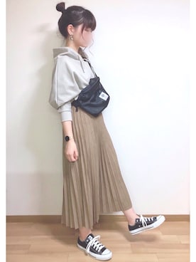 「Daniel Wellington（ダニエルウェリントン）の販売終了クラシックペティット アッシュフィールド32mm（アナログ腕時計）」を使った、mocaさん（レディース・155cm）の秋コーディネート