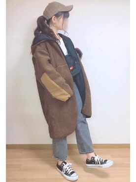 「179/WG（イチナナキュウダブルジー）のアイテム（帽子）」を使った、もも⋆*さん（レディース・155cm）の冬コーディネート