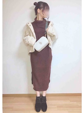 「ZOZOでしか買えない」｜「アイテム（ブーツ）」を使った、もも⋆*さん（レディース・155cm）の冬コーディネート