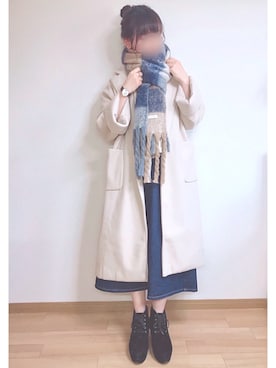 「chocomee（チョコミー）のアイテム（デニムスカート）」を使った、もも⋆*さん（レディース・155cm）の冬コーディネート