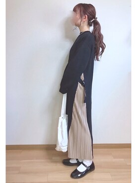 「SVEC（シュベック）のカンフーシューズ kung fu Shoes / ストラップパンプス（バレエシューズ）」を使った、mocaさん（レディース・155cm）の秋コーディネート