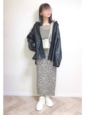 「春めきシューズ」｜「アイテム（ライダースジャケット）」を使った、もも⋆*さん（レディース・155cm）の春コーディネート