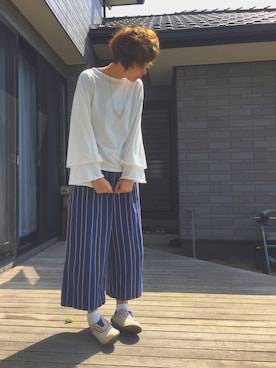 「袖ボリューム」｜「アイテム（スリッポン）」を使った、いたちき。さん（レディース・163cm）の春コーディネート