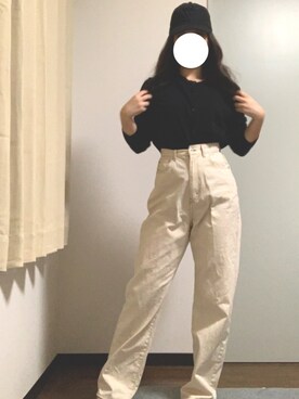 「Guess（ゲス）のアイテム（キャップ）」を使った、Rinaさん（レディース・152cm）の冬コーディネート