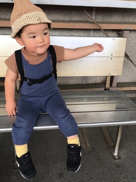 「OLD NAVY（オールドネイビー）のアイテム（サロペット/オーバーオール）」を使った、pecoEMさん（キッズ・90cm）の春コーディネート