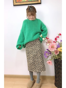 「Ungrid（アングリッド）のレオパードタイトスカート（スカート）」を使った、MoMoさん（レディース・164cm）の冬コーディネート