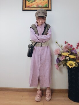 「Munich（ミューニック）のアイテム（シャツワンピース）」を使った、MoMoさん（レディース・164cm）の春コーディネート