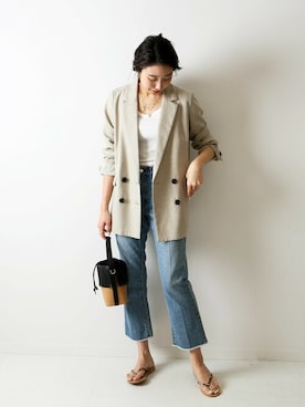 「ジャケット」｜「アイテム（ビーチサンダル）」を使った、watanabeさん（レディース・161cm）の春コーディネート