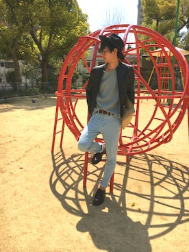 「アイテム（チョーカー、ブルー系）」を使った、けんとさん（メンズ・175cm）の春コーディネート