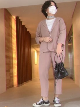 「アイテム（セットアップ、ピンク系）」を使った、nagaseさん（レディース・165cm）の春コーディネート