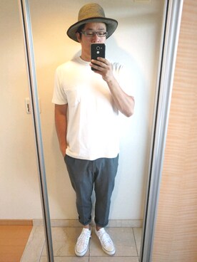 「BLUE WORK（ブルーワーク）のアイテム（パンツ）」を使った、がんばるパパさん（メンズ・182cm・30代）の夏コーディネート