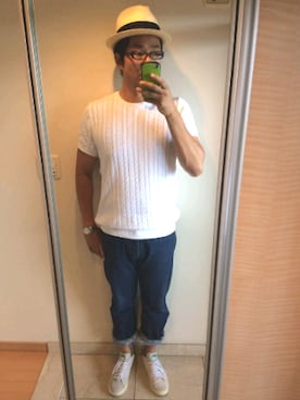 「BEAMS PLUS（ビームスプラス）のアイテム（帽子）」を使った、がんばるパパさん（メンズ・182cm）の夏コーディネート