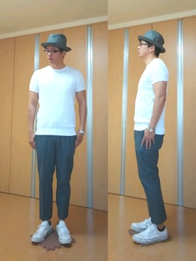 「BLUE WORK（ブルーワーク）のアイテム（パンツ）」を使った、がんばるパパさん（メンズ・182cm・40代）の春コーディネート