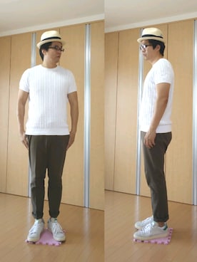 「BEAMS PLUS（ビームスプラス）のアイテム（帽子）」を使った、がんばるパパさん（メンズ・182cm）の夏コーディネート