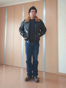 「A.P.C.」｜「アイテム（ダウンジャケット/コート）」を使った、がんばるパパさん（メンズ・182cm）の春コーディネート