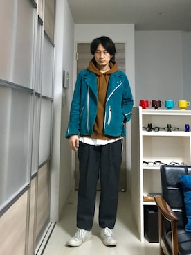 「H&M（エイチ・アンド・エム）のアイテム（パーカー）」を使った、h.s.k.さん（メンズ・176cm）の冬コーディネート
