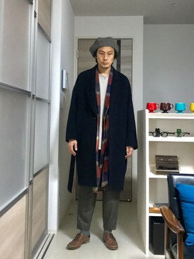 「TROVE（トローヴ）のアイテム（ハンチング/ベレー帽）」を使った、h.s.k.さん（メンズ・176cm）の冬コーディネート