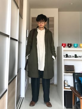 「ノーカラーシャツ」｜「アイテム（その他アウター）」を使った、h.s.k.さん（メンズ・176cm）の冬コーディネート